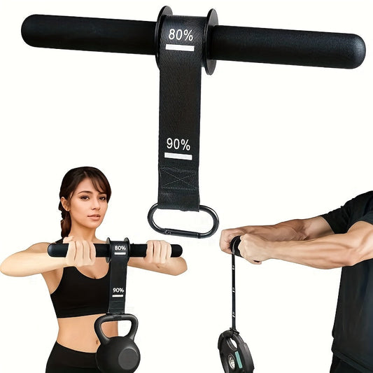 Fitness Equipment Black Wrist Roller Bar with Foam Grips Hanging Strap and Carabiner Attachment