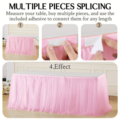 Six-Foot Gathered Tulle Table Skirt with Ten Solid or Multicolor Options for Parties and Events