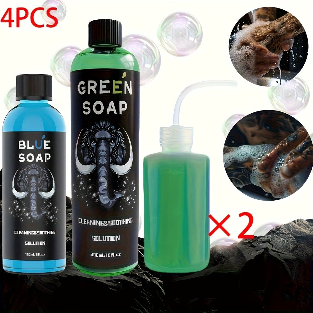 Tattoo Green Soap Kit Cleansing Solution with Squeeze Bottle – Green and Blue Tattoo Soap for Artists, Safe Color Foam Moisturizing Formula