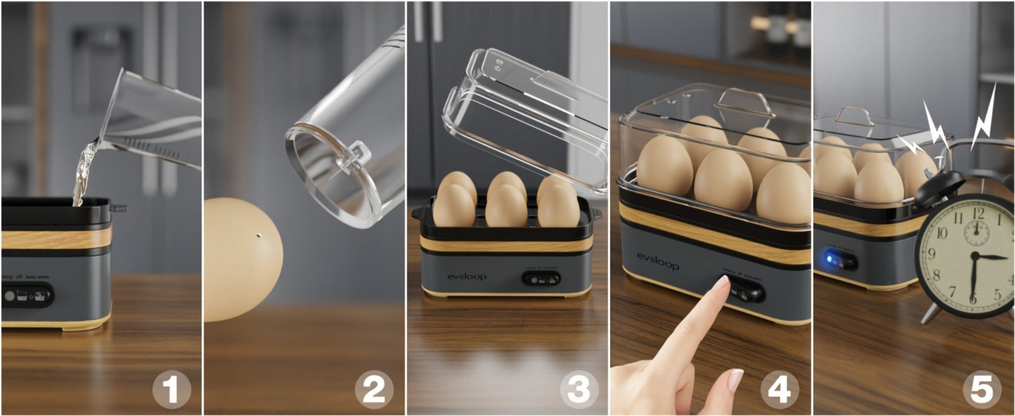 Electric Egg Cooker 6 Egg Rapid Stainless Steel 400W for Hard Boiled Poached Scrambled Eggs for Home Cooking, Dining and Outdoor Meals