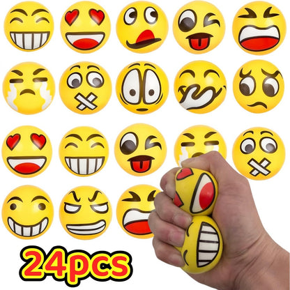 Stress Balls Bulk 24 Pack Mini Squeeze, Funny Emoji Face Foam Stress Toys for Kids & Adults, Classroom Prizes