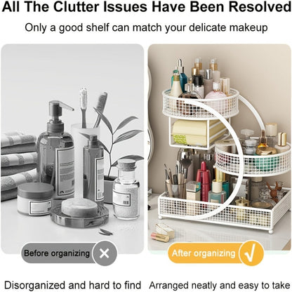 3-Tier Metal Cosmetic Organizer with Tissue Box Holder No-Installation Countertop Makeup Skincare Storage Rack for Bathroom Dresser Vanity