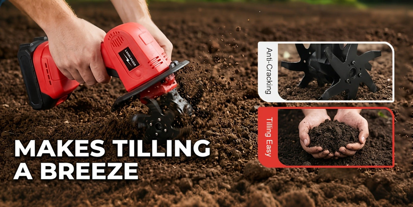 Cordless Electric Cultivator 20V Handheld Rotary Tiller, 9-Inch Width 6.6-Inch Depth, 1 or 2 Batteries & Charger