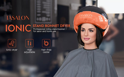 Hooded Hair Dryer 1875W Ionic Standing Bonnet Dryer on Wheels, 3 Heat Settings, Height Adjustable 30-55"