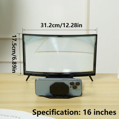 Phone Screen Magnifier 14 or 16 Inch Curved Foldable Stand – Choose HD or Standard Definition Wide Angle Eye Protection Smartphone Amplifier
