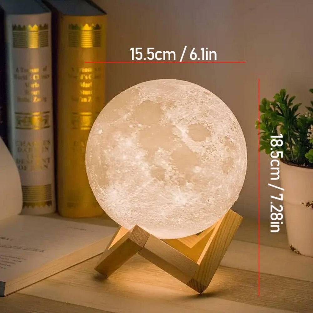Moon Lamp 16-Color RGBW LED Night Light – 3D Printed 6.1" Realistic Moon with Remote Control & Wooden Stand