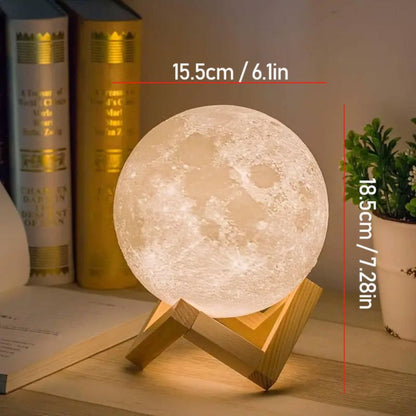 Moon Lamp 16-Color RGBW LED Night Light – 3D Printed 6.1" Realistic Moon with Remote Control & Wooden Stand