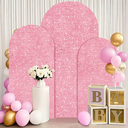 Sequin Wedding Arch Cover Set 3pcs, 6ft 6.6ft 7.2ft Metallic Spandex Payette Glitter Arch Backdrop Cover for Wedding Ceremony