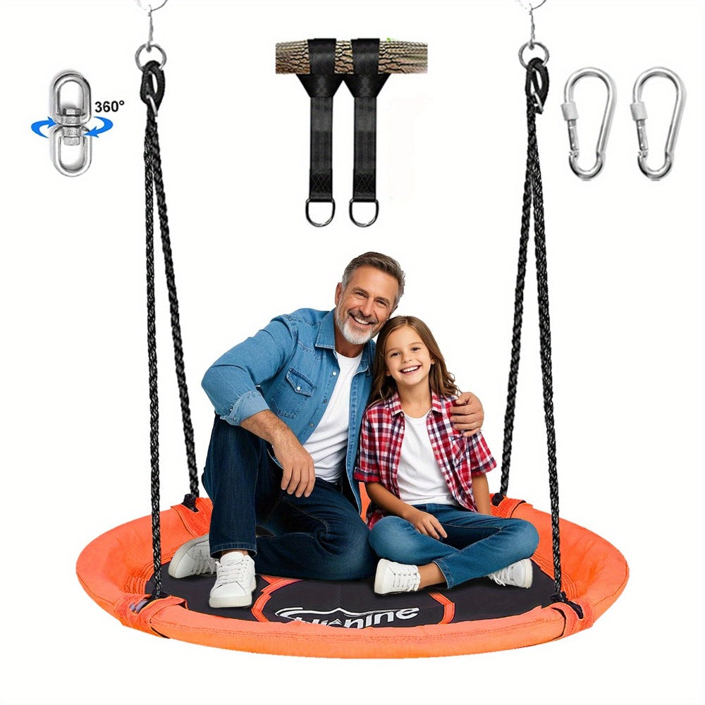 43 Inch Saucer Swing for Kids Outdoor, 360° Spinning Nest Swing with Swivel, Adjustable Ropes & Hanging Straps for Tree or Swing Set