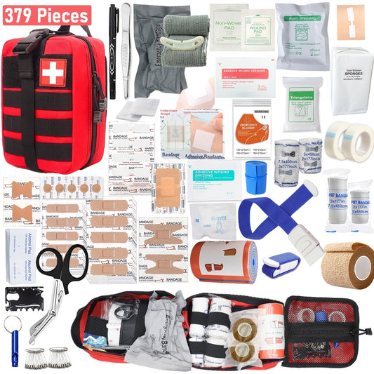 379-Piece First Aid Kit with Multi-Section Organizer Backpack, Internal Holders and Three Case Colors
