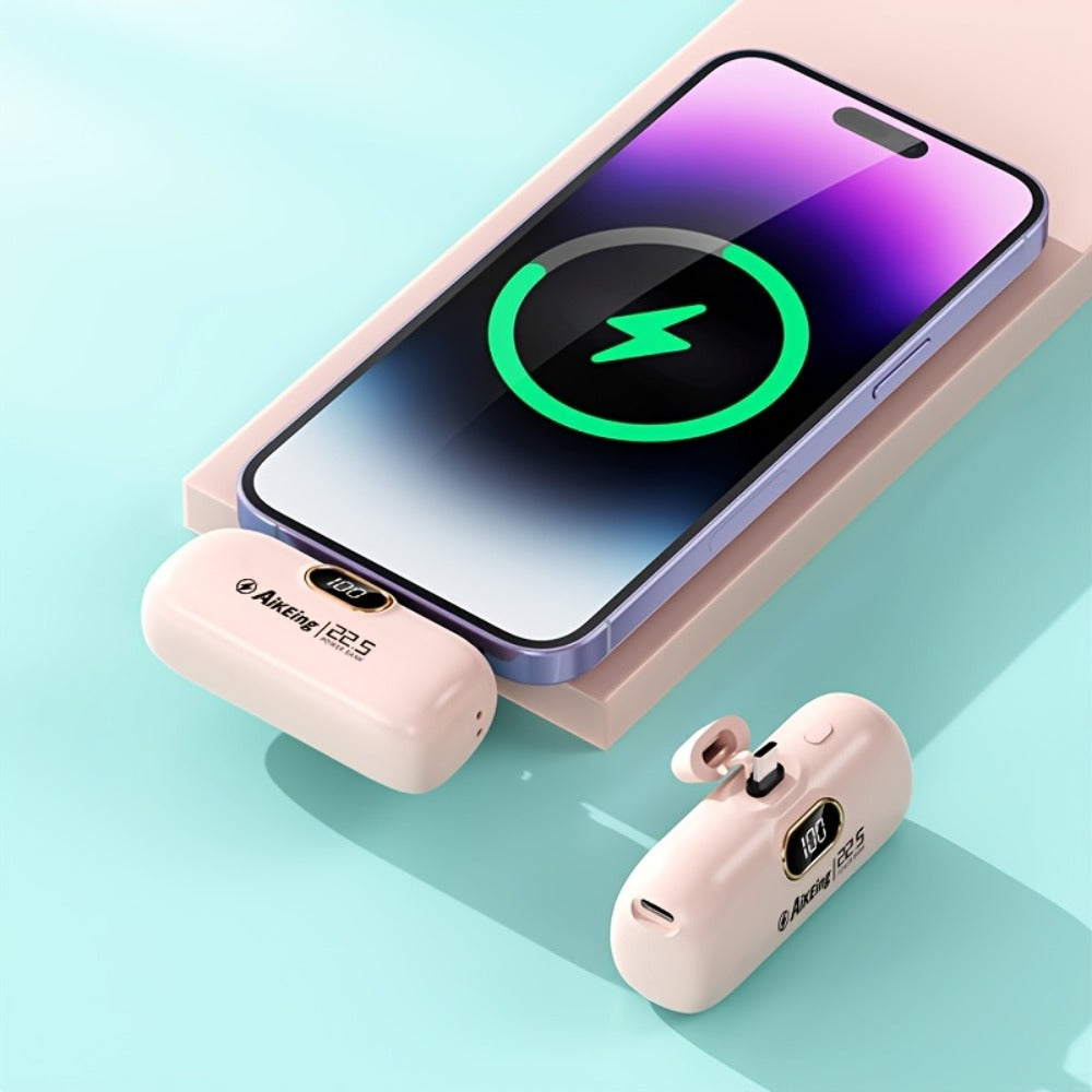 Mini Power Bank 5000mAh with Built-in USB-C Connector Fast Charging, Ultra-Compact Pocket Portable Charger for iPhone Android Samsung