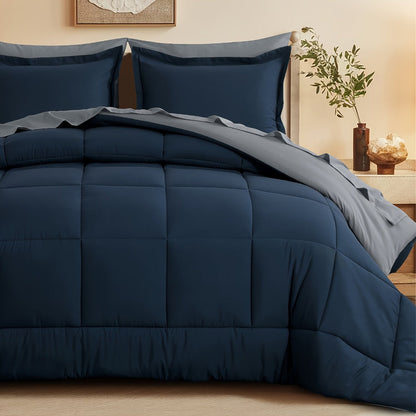 7 Piece Comforter Set Luxury Soft Fluffy Bedding All Season Bed in a Bag with Comforter Fitted Sheet Flat Sheet Pillowcases Hypoallergenic