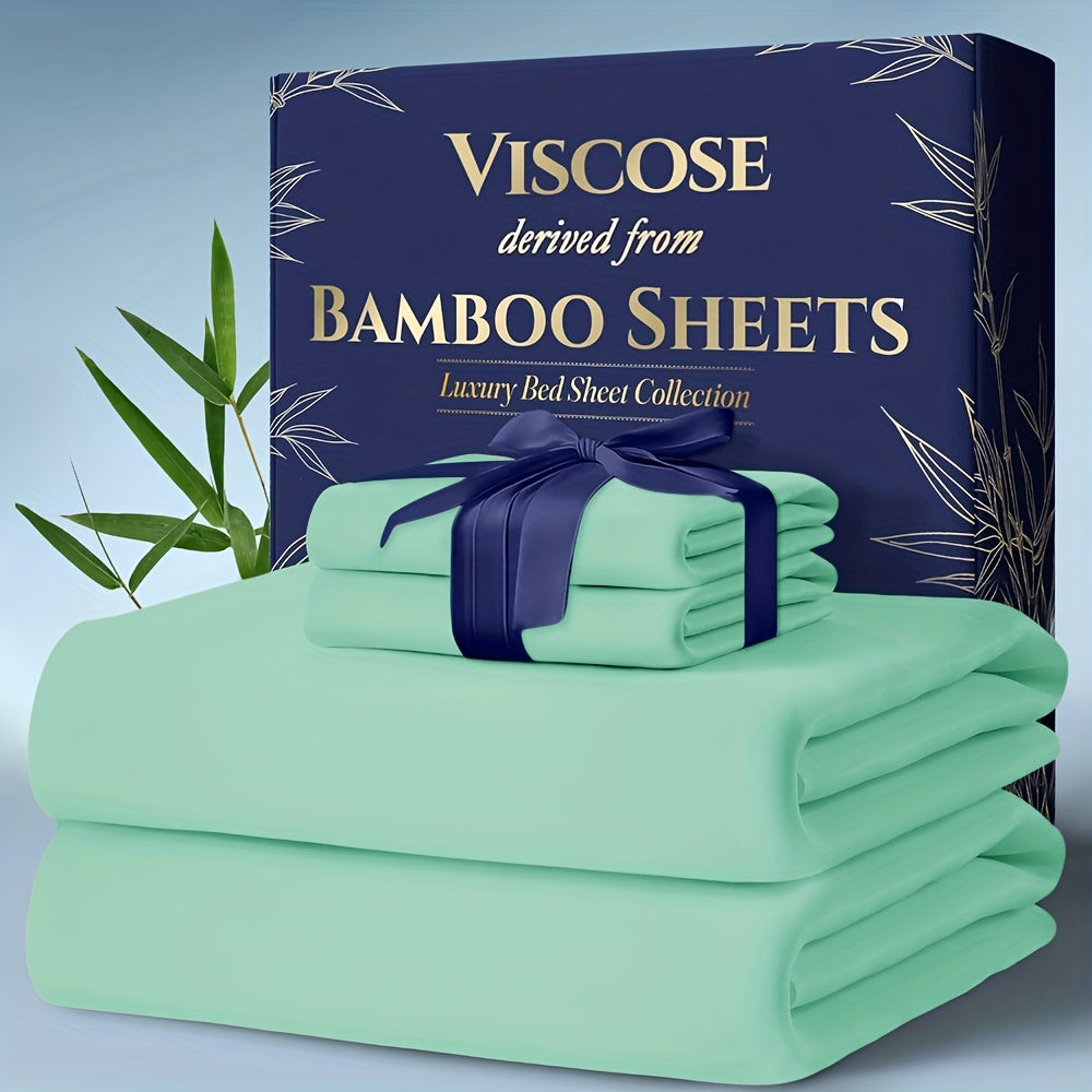Bed Sheet Set Bamboo-Derived Fabric with Four Bed Sizes, specified Sheet Dimensions and Thirteen Colors