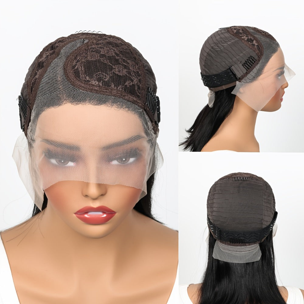 Lace Front Bob Wig Human Hair T Part 13x4 Pre-Plucked 180% Density Straight Side Part Natural, for Home, Travel and Salon Hair Styling