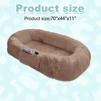 Human Dog Bed Extra Large – 70x44x11 Inch Washable Faux Fur Orthopedic Dog Bed for People & Pets, Non-Slip Giant Dog Bed with Removable
