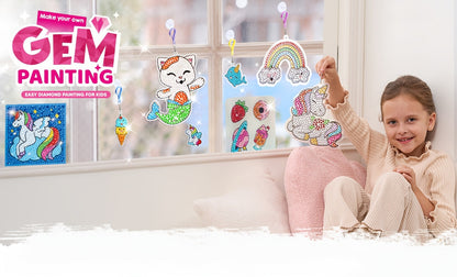 Diamond Gem Painting Kit for Girls Ages 6+ 16 Projects, 5D Gem Art Set with 2800+ Gems Unicorn Suncatchers Keychains Necklaces Stickers