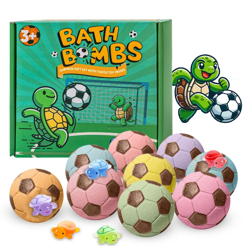 Soccer Ball Bath Bombs Gift Set 9 Pcs with Surprise Toys Inside – Lavender Scent Handmade Fizzy Bath Balls