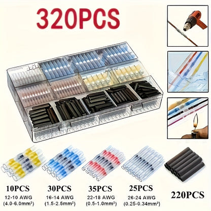 Solder Seal Wire Connectors Butt Splice Terminals 320/640/900pcs for Entryways, Bedrooms and Living Spaces