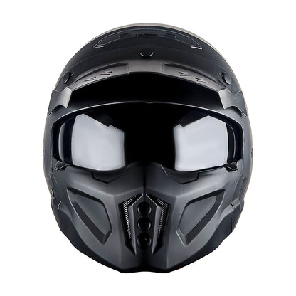Motorcycle Helmet Convertible Full/Open-Face Shell with Detachable Mask, Smoked Shield, S-XL Sizes and Multiple Styles