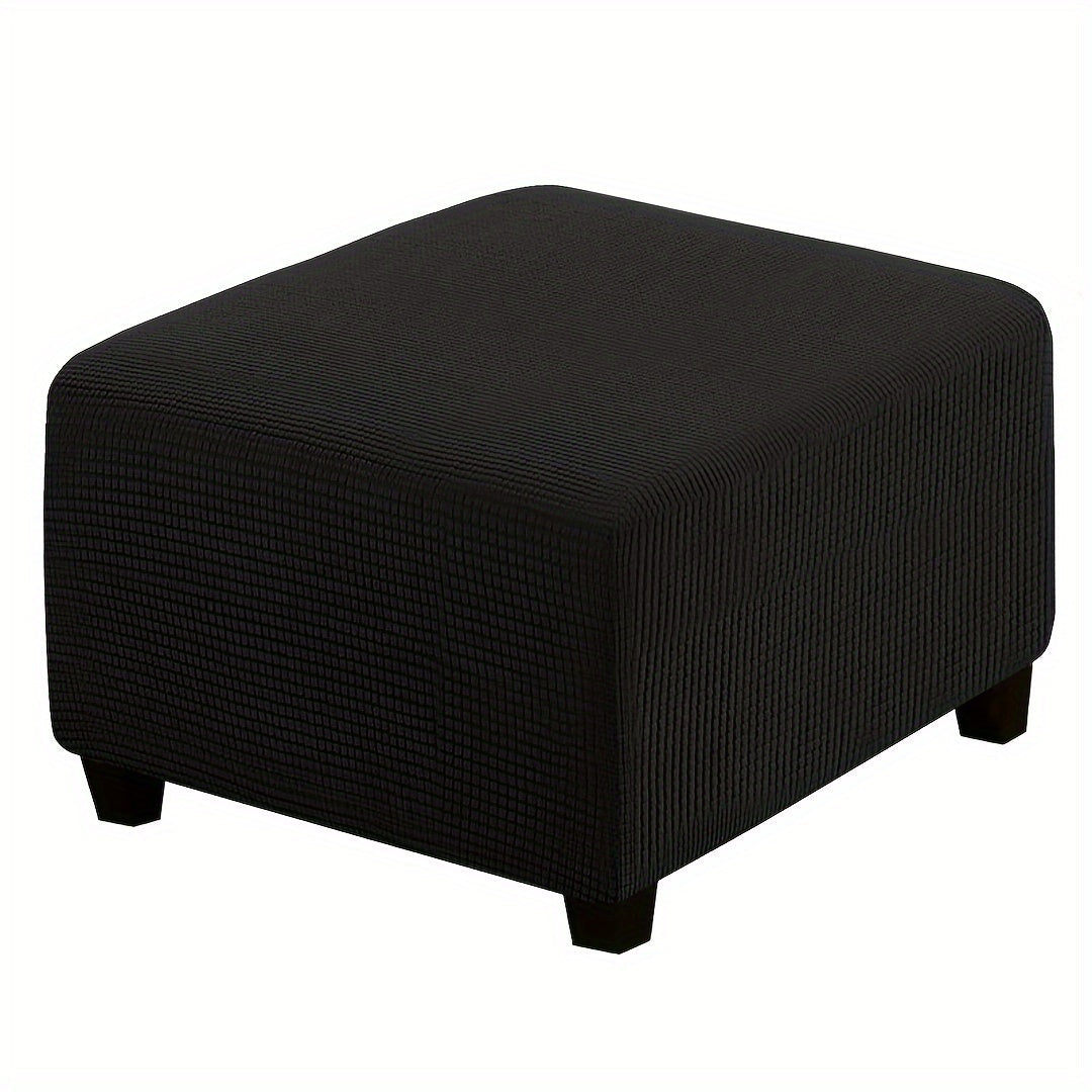 Square Ottoman Cover Elastic Stretch – Polar Fleece Footstool Slipcover with Elastic Band Closure Machine Washable for Home Office Decor