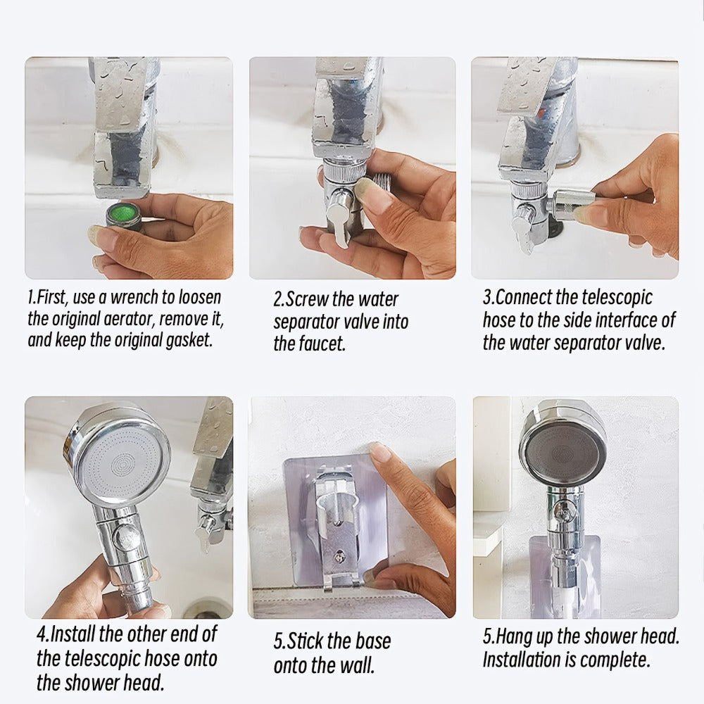 Handheld Shower Head Kit with Hose Bracket Diverter Faucet Adapter High Pressure Portable for Entryways, Bedrooms and Living Spaces