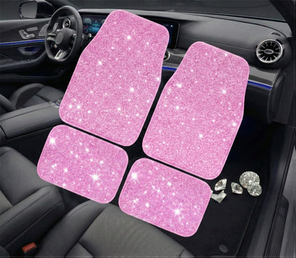 Crystal Bling Car Floor Mats for Women – Sparkling Diamond & Flash Glitter Universal Non-Slip Waterproof Auto Floor Pads