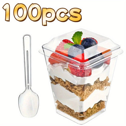 Disposable Dessert Cups with Lids & Spoons, 5oz Plastic Pudding Cups Set, 50/100/150/200 Pack Mini Clear Cups for Parties
