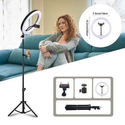 10- or 12-Inch USB Ring Light with Floor Tripod, Center Phone Holder and Three-Color Model Options