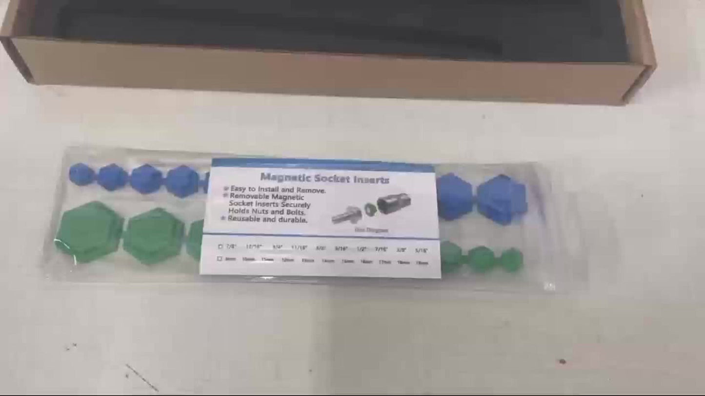 Magnetic Socket Set 21pc – SAE & Metric, 5/16"-7/8" & 8mm-19mm, Color-Coded Hex Profile, Magnetic Tip for Car Repair