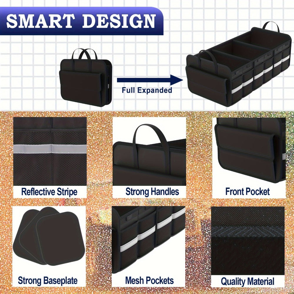 Car Trunk Organizer, 67L Foldable Multi-Compartment Bin with Carry Handles and Pink or Black Color Options