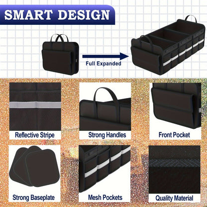 Car Trunk Organizer, 67L Foldable Multi-Compartment Bin with Carry Handles and Pink or Black Color Options
