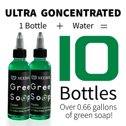 Tattoo Green Soap Cleaning Kit Neebol 8.5oz Concentrated Soap Squeeze Bottle Moisturizing Balm Cream Lint-Free Wipes Complete Skin Care Set