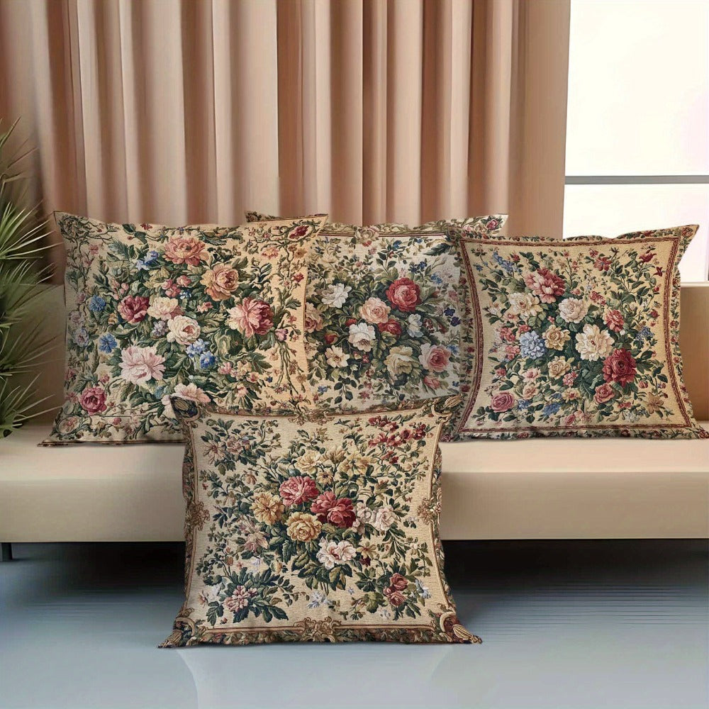 Vintage Floral Pillow Covers Set of 4 Soft Cozy Cushion Cases with Zipper 18x18in Single-Sided Print for Living Room Bedroom Porch Patio Car