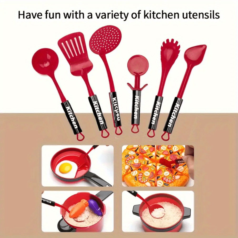 Pretend Play Kitchen Set for Kids, 51PCS Toy Cooking Utensils, Tableware & Play Food for Home Cooking, Dining and Outdoor Meals