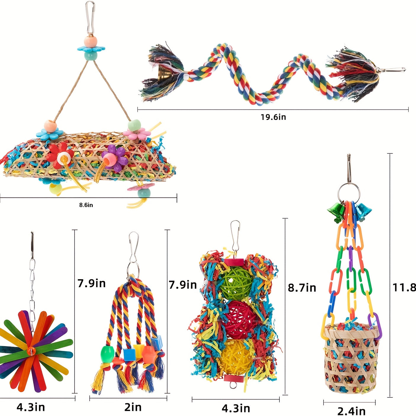 Bird Parrot Toys Set 6 Pieces Handmade Wooden Chew Toys Hammock Swing Perch Cage Accessories for Cockatiels Lovebirds Finches Parakeets