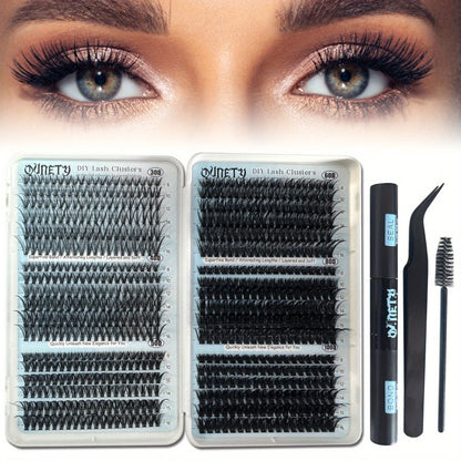 Complete 720-Piece Handmade Cluster Lash Kit with Glue & Tweezers, 30D to 100D, 6 Styles & Lengths