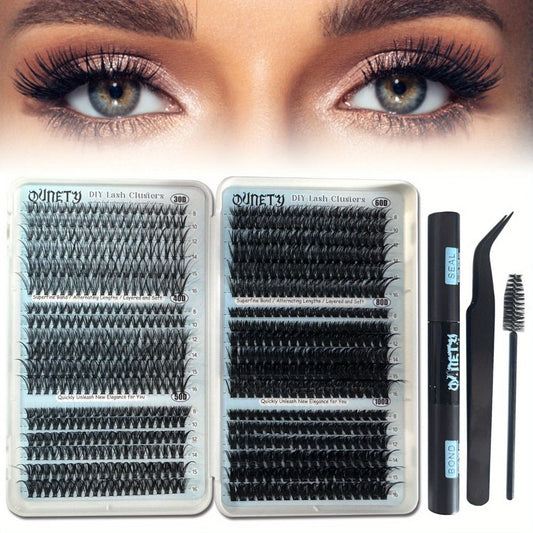 Complete 720-Piece Handmade Cluster Lash Kit with Glue & Tweezers, 30D to 100D, 6 Styles & Lengths