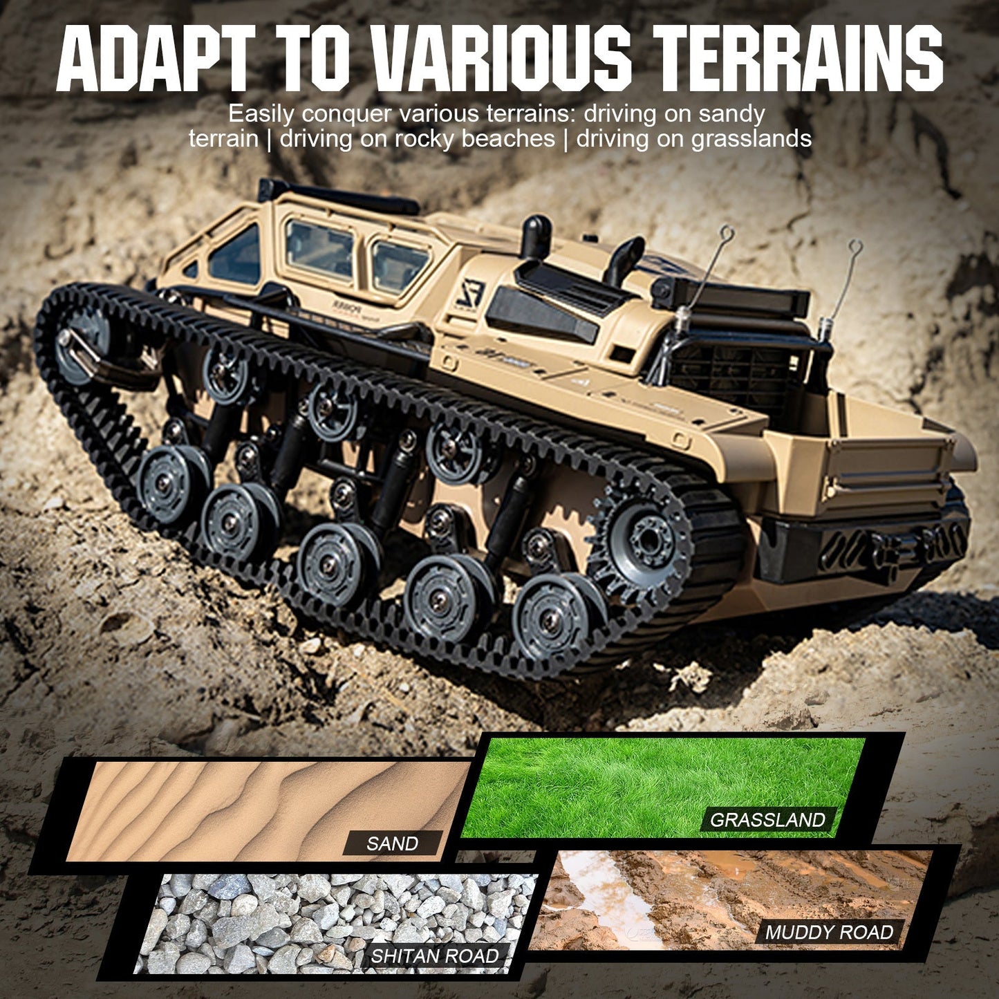 Full-Proportional RC Tracked Tank with LED Lights, Alloy Door Open Military War Vehicle Off-Road Remote Control Tank for Kids Adults