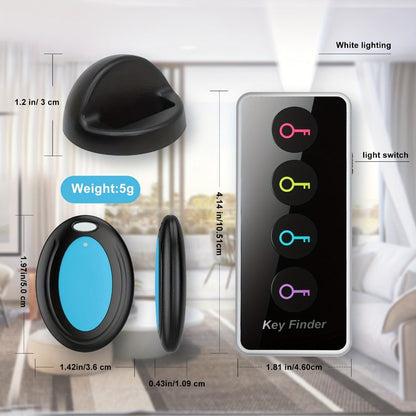RF Key Finder 4 Receivers No App Required, Wireless Item Locator 131ft Range with LED Flashlight