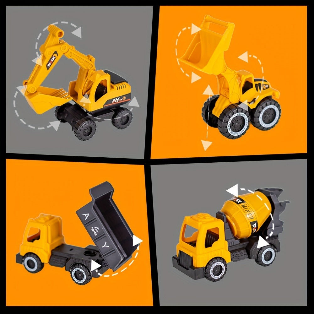 Construction Vehicle Toy Set for Kids, 4PCS Large Shatterproof Excavator, Mixer, Dump Truck & Bulldozer Engineering Cars