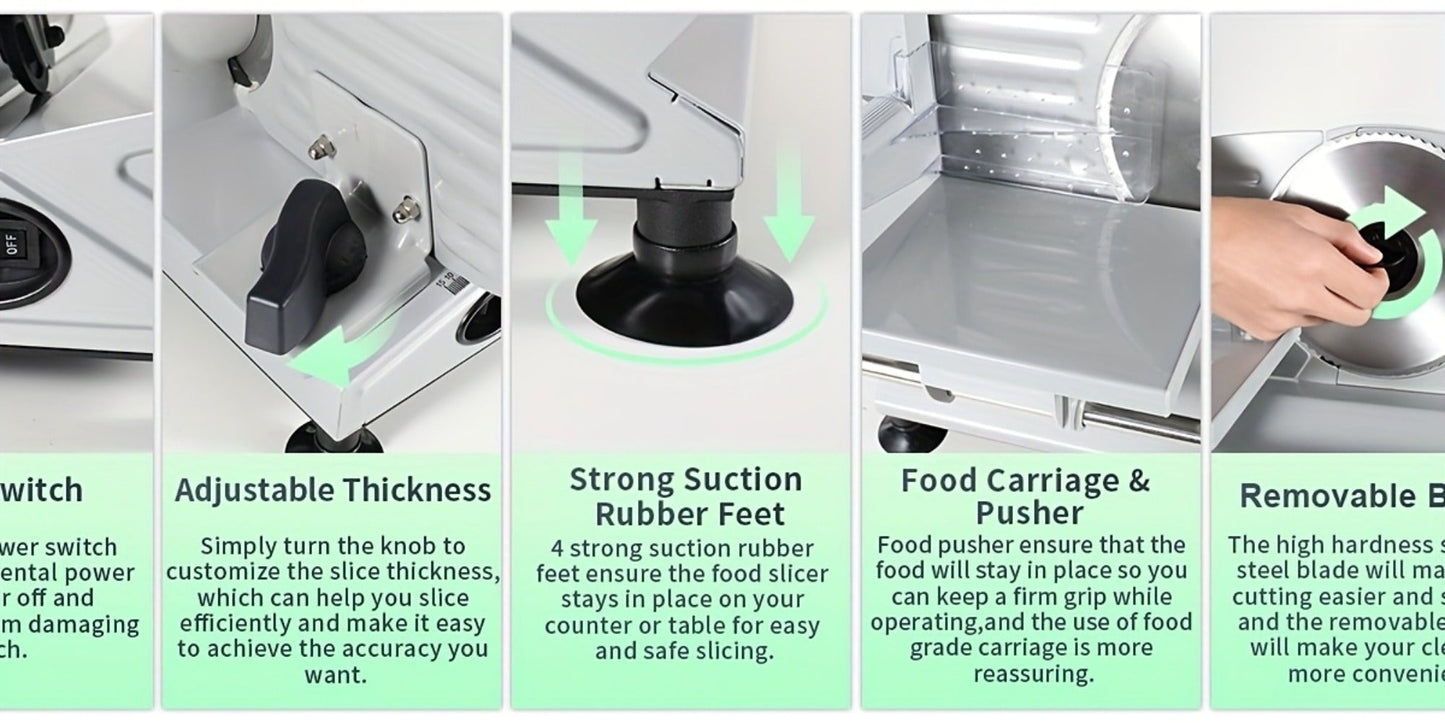 Electric Meat Slicer for Home, 6.7" Stainless Steel Blade, 150W Deli Food Slicer with Adjustable 0-15mm Thickness for Cold Cuts