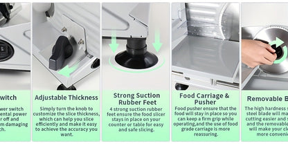 Electric Meat Slicer for Home, 6.7" Stainless Steel Blade, 150W Deli Food Slicer with Adjustable 0-15mm Thickness for Cold Cuts