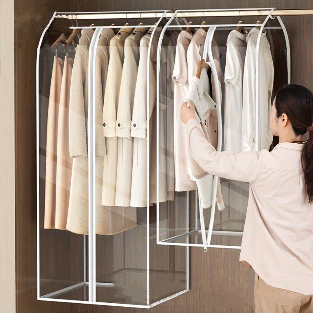 Clear Hanging Garment Bag PVC Zipper Dustproof Closet Organizer for Coats Suits Dresses for Entryways, Bedrooms and Living Spaces