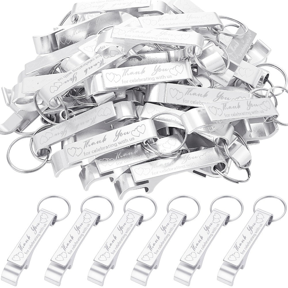 Bottle Opener Keychains Bulk 100 Pack – Aluminum Engraved Keychain Bottle Openers for Wedding Favors