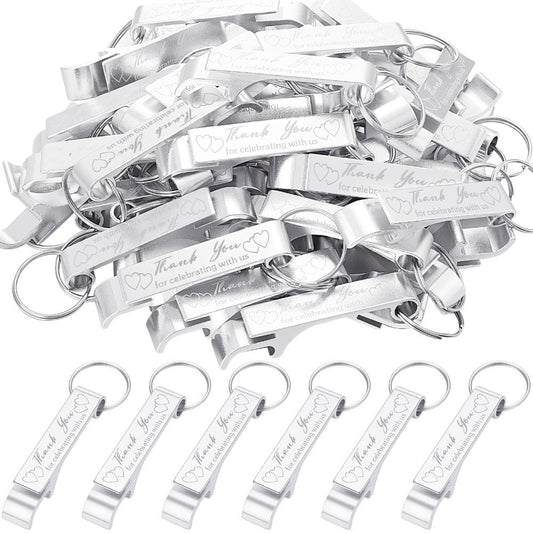 Bottle Opener Keychains Bulk 100 Pack – Aluminum Engraved Keychain Bottle Openers for Wedding Favors