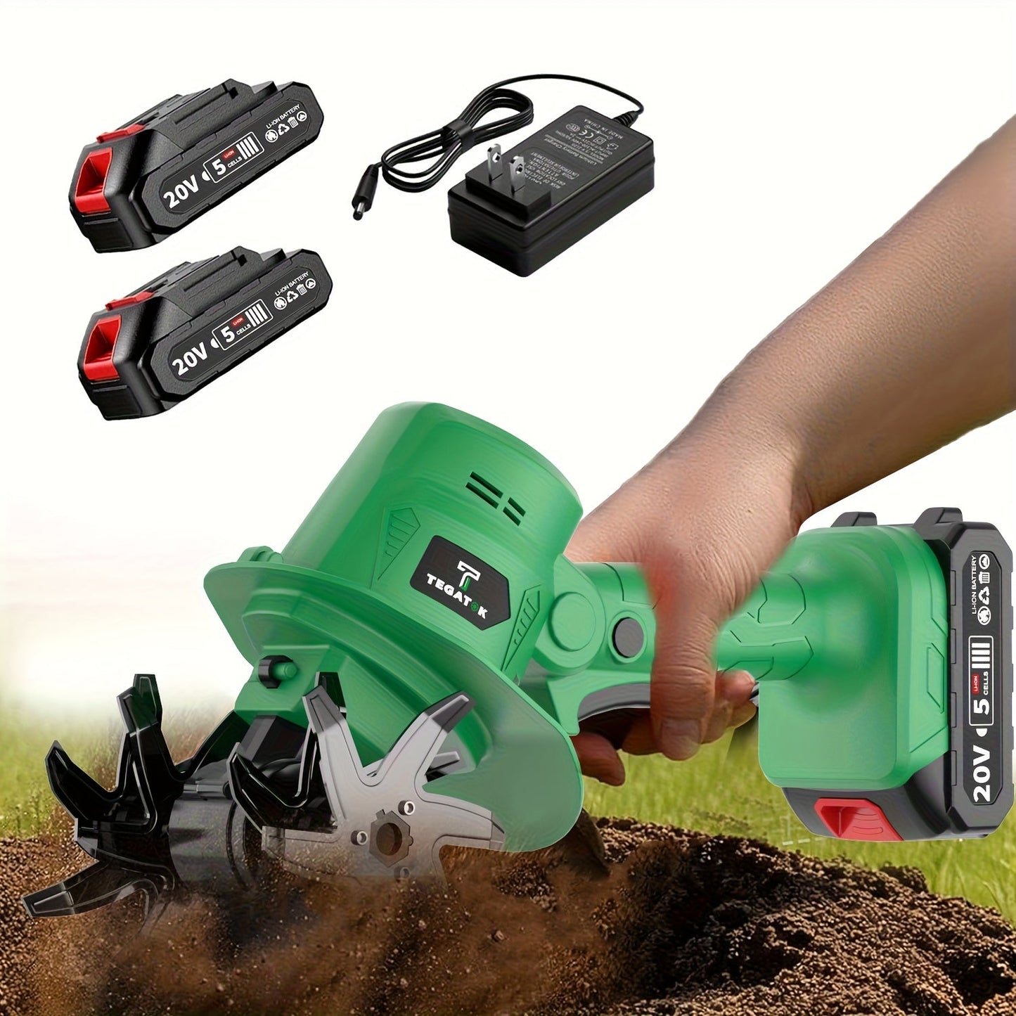 Cordless Electric Tiller 20V Handheld - 9-Inch 235RPM Garden Cultivator with Handle, Metal Soil Tiller for Weeding