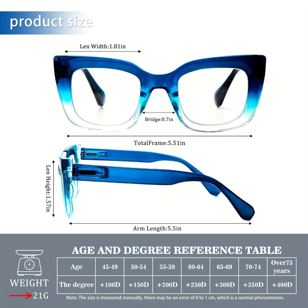 Reading Glasses 4-Pack Cat-Eye Floral Gradient Frames with Metal Spring Hinges and 1.0x to 4.0x Options