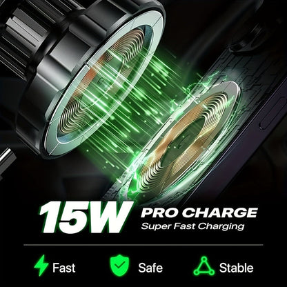 15W Magnetic Wireless Car Charger – Air Vent Mount with N52 Strong Magnet, Fast Charging for iPhone 17 Pro Max / 16 / 15 / 14 / 13 / 12