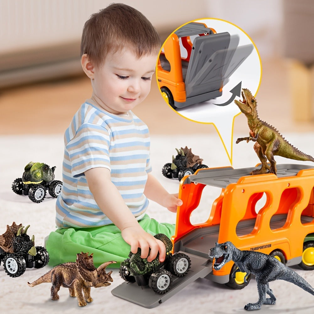 Push-Action Dinosaur Truck Toy 7-in-1 for Kids Ages 3-5 with 3 Dino Figures with the Listed Color, Size or Set Options for Everyday Use