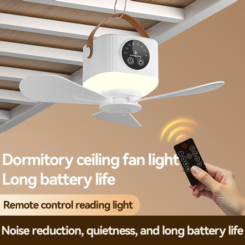 Camping Fan with Light & USB Rechargeable, Portable Outdoor Tent Fan with Tripod Stand, Detachable Blades